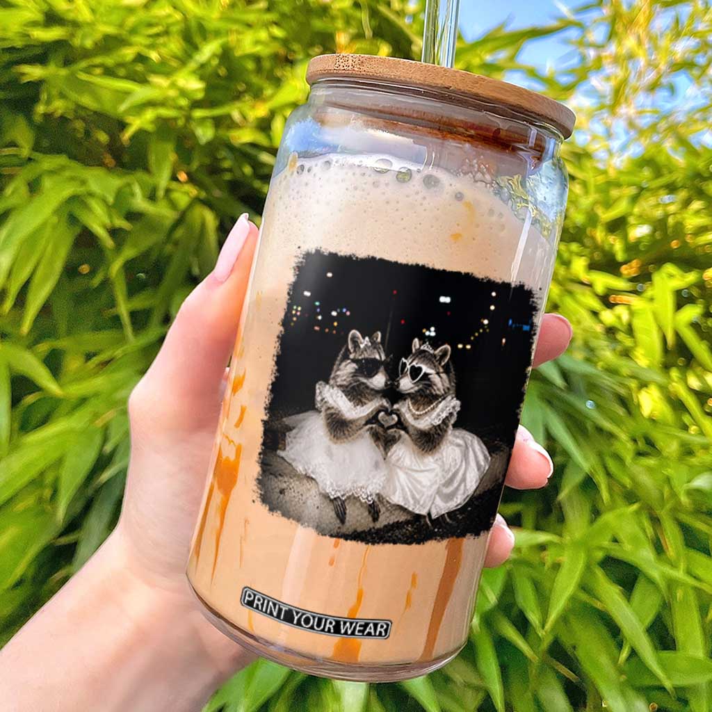 Funny Lesbian Raccoon Engagement Glass Can LGBTQ Pride Gift TS12 White Print Your Wear