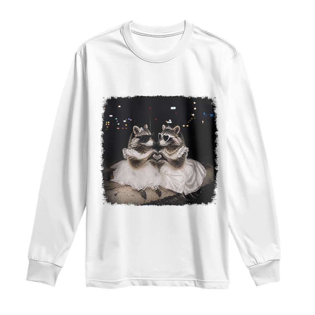 Funny Lesbian Raccoon Engagement Long Sleeve Shirt LGBTQ Pride Gift TS12 White Print Your Wear