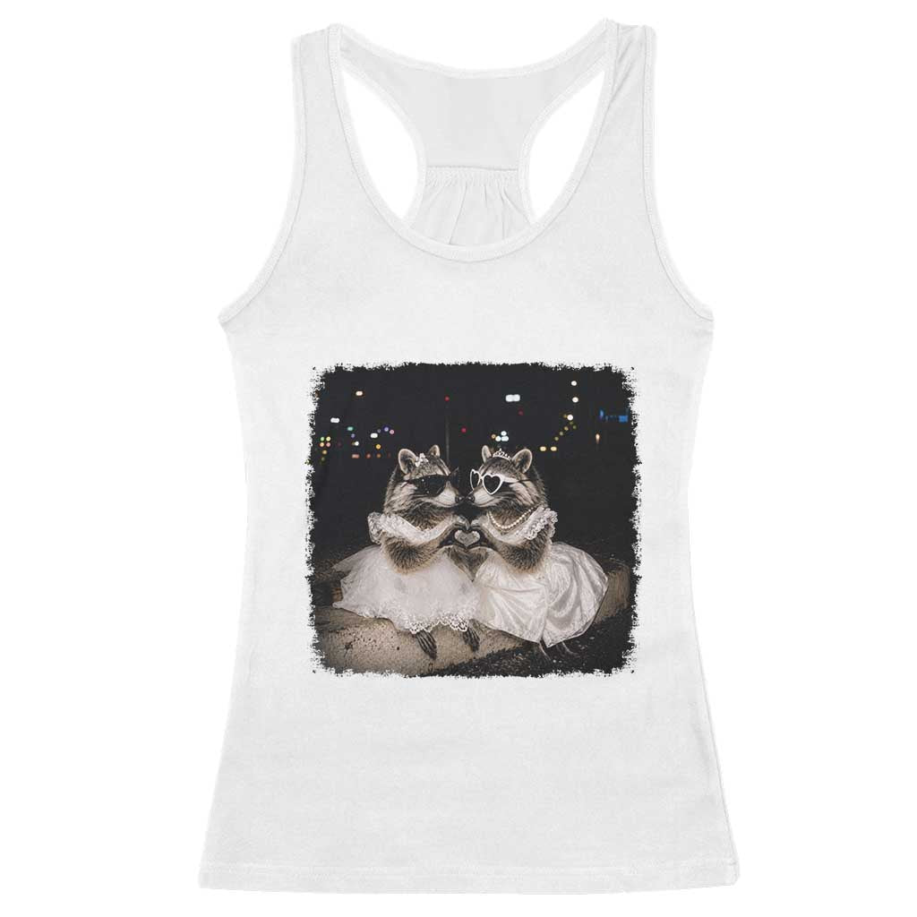 Funny Lesbian Raccoon Engagement Racerback Tank Top LGBTQ Pride Gift TS12 White Print Your Wear