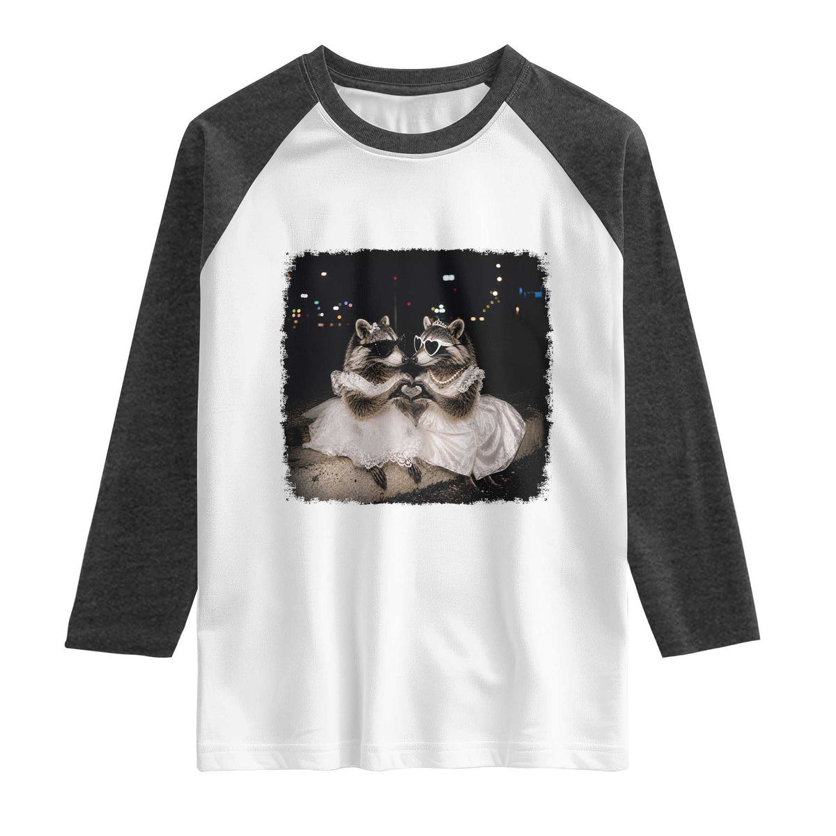 Funny Lesbian Raccoon Engagement Raglan Shirt LGBTQ Pride Gift TS12 White Heather Charcoal Print Your Wear