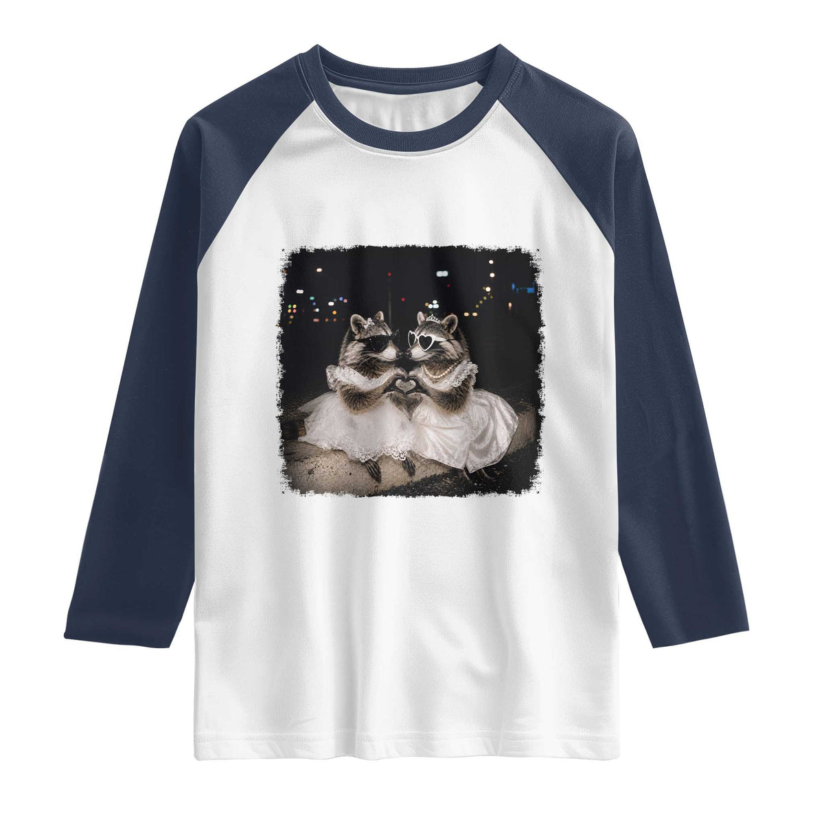 Funny Lesbian Raccoon Engagement Raglan Shirt LGBTQ Pride Gift TS12 White Navy Print Your Wear