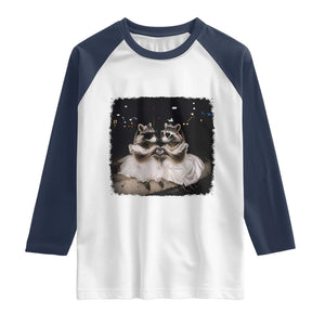 Funny Lesbian Raccoon Engagement Raglan Shirt LGBTQ Pride Gift TS12 White Navy Print Your Wear
