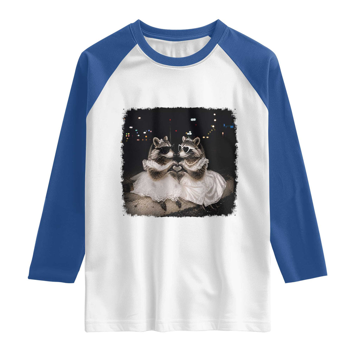 Funny Lesbian Raccoon Engagement Raglan Shirt LGBTQ Pride Gift TS12 White Royal Print Your Wear