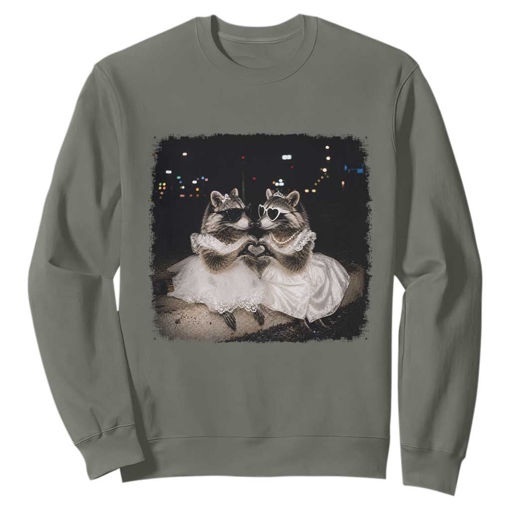 Funny Lesbian Raccoon Engagement Sweatshirt LGBTQ Pride Gift TS12 Military Green Print Your Wear