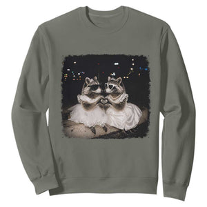 Funny Lesbian Raccoon Engagement Sweatshirt LGBTQ Pride Gift TS12 Military Green Print Your Wear
