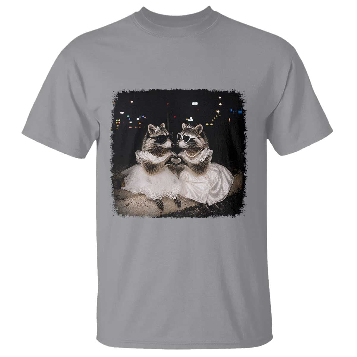 Funny Lesbian Raccoon Engagement T Shirt LGBTQ Pride Gift TS12 Sport Gray Print Your Wear