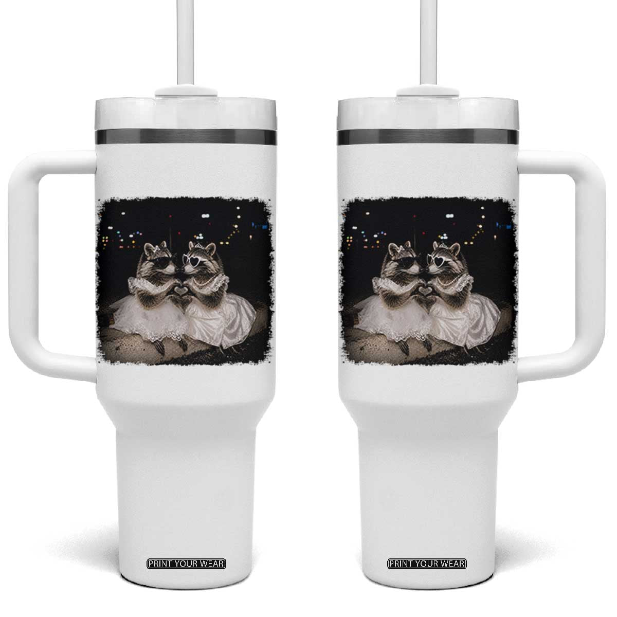 Funny Lesbian Raccoon Engagement Tumbler With Handle LGBTQ Pride Gift TS12 One Size: 40 oz White Print Your Wear