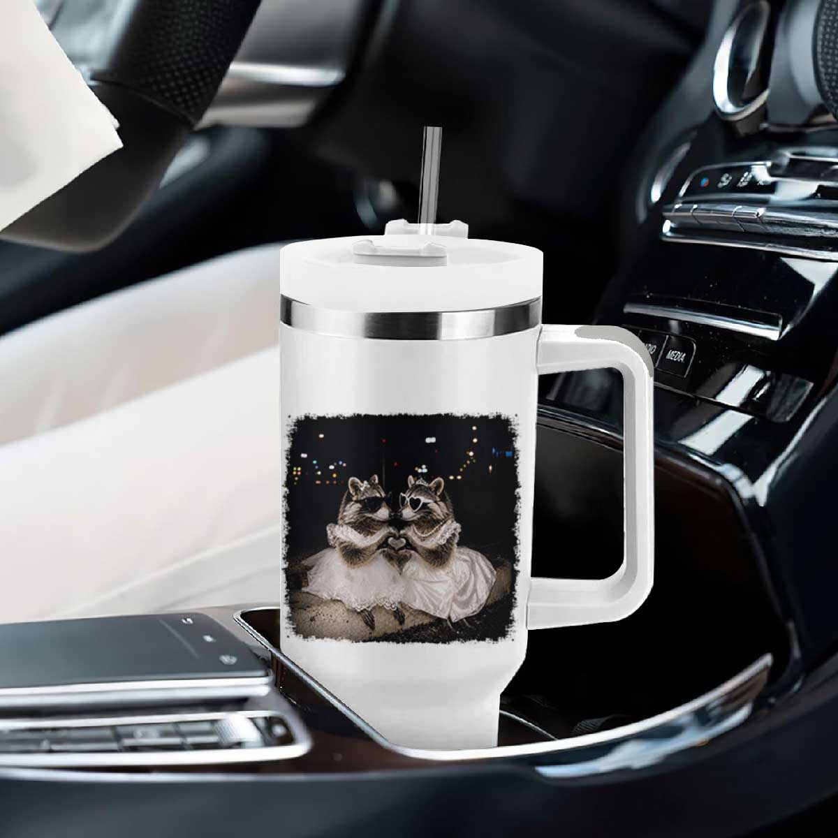 Funny Lesbian Raccoon Engagement Tumbler With Handle LGBTQ Pride Gift TS12 Print Your Wear