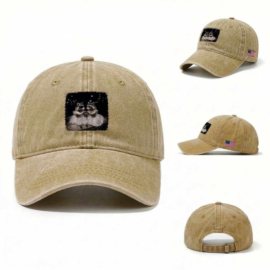 Funny Lesbian Raccoon Engagement Washed Cotton Baseball Cap LGBTQ Pride Gift TS12 Washed Cap Universal Fit Khaki Print Your Wear