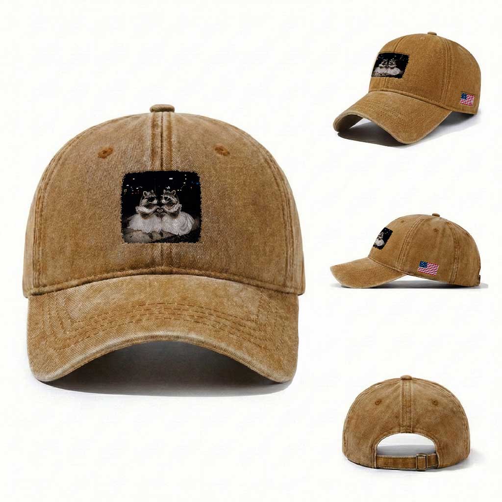 Funny Lesbian Raccoon Engagement Washed Cotton Baseball Cap LGBTQ Pride Gift TS12 Washed Cap Universal Fit Yellow Ochre Print Your Wear