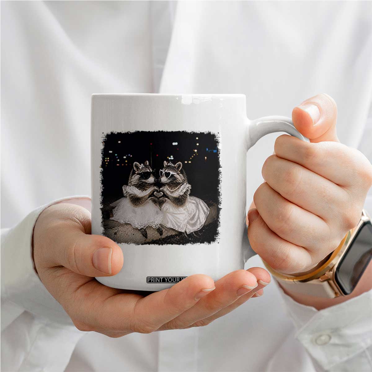 Funny Lesbian Raccoon Engagement Coffee Mug LGBTQ Pride Gift TS12 Print Your Wear