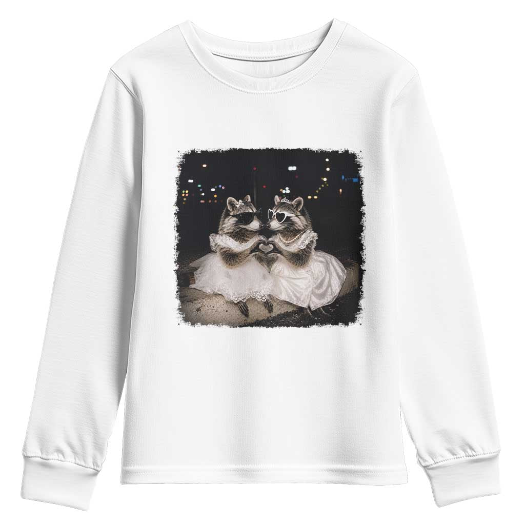 Funny Lesbian Raccoon Engagement Youth Sweatshirt LGBTQ Pride Gift TS12 White Print Your Wear