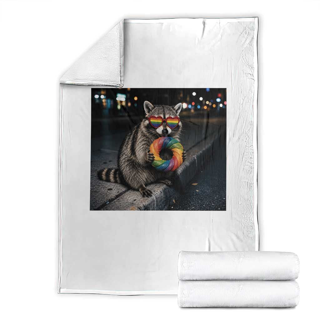 Raccoon Eating Baguette Graphic Throw Blanket Humorous Gay Pride Gift TS12 White Print Your Wear