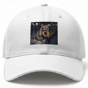 Raccoon Eating Baguette Graphic Baseball Cap Humorous Gay Pride Gift TS12 Print Your Wear