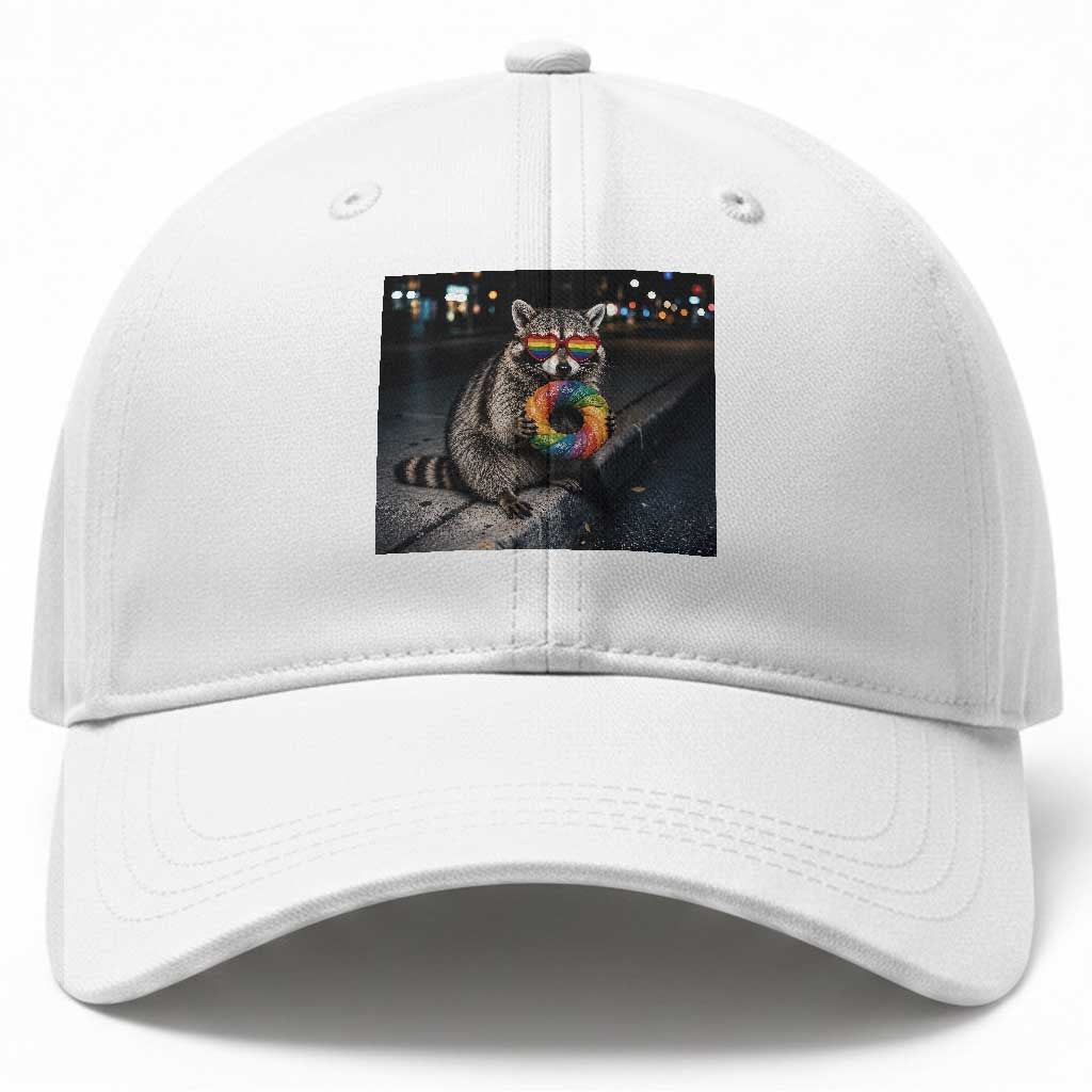 Raccoon Eating Baguette Graphic Baseball Cap Humorous Gay Pride Gift TS12 Print Your Wear