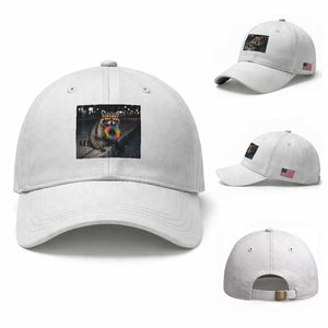 Raccoon Eating Baguette Graphic Baseball Cap Humorous Gay Pride Gift TS12 Baseball Cap Universal Fit White Print Your Wear