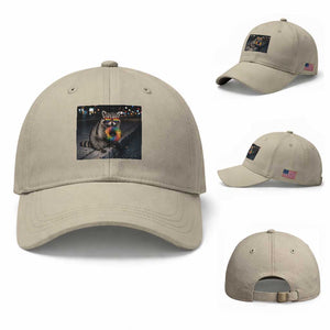 Raccoon Eating Baguette Graphic Baseball Cap Humorous Gay Pride Gift TS12 Baseball Cap Universal Fit Beige Print Your Wear