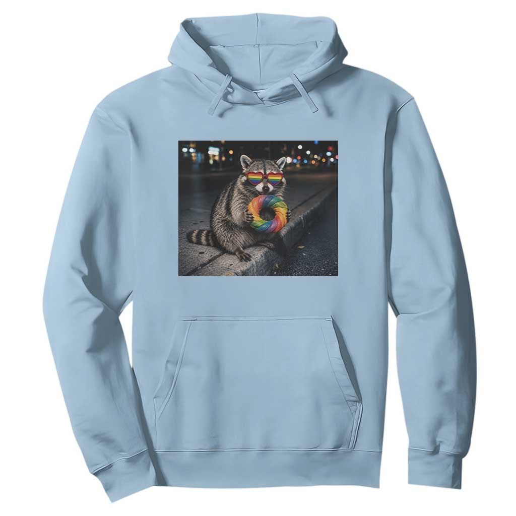 Raccoon Eating Baguette Graphic Hoodie Humorous Gay Pride Gift TS12 Light Blue Print Your Wear
