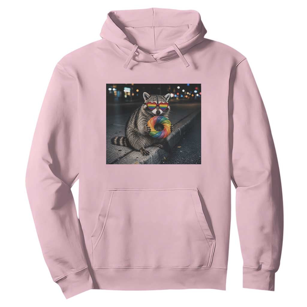 Raccoon Eating Baguette Graphic Hoodie Humorous Gay Pride Gift TS12 Light Pink Print Your Wear