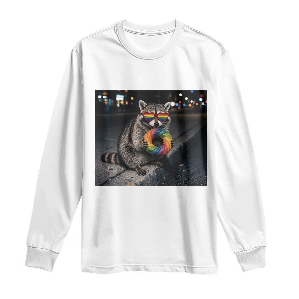 Raccoon Eating Baguette Graphic Long Sleeve Shirt Humorous Gay Pride Gift TS12 White Print Your Wear