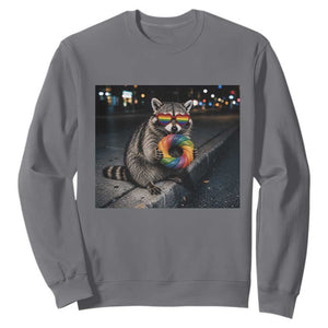 Raccoon Eating Baguette Graphic Sweatshirt Humorous Gay Pride Gift TS12 Charcoal Print Your Wear