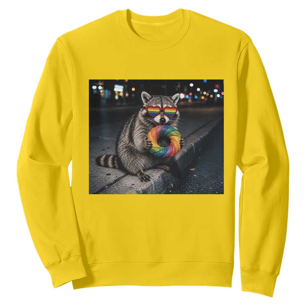 Raccoon Eating Baguette Graphic Sweatshirt Humorous Gay Pride Gift TS12 Daisy Print Your Wear