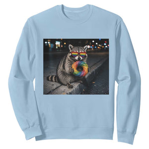 Raccoon Eating Baguette Graphic Sweatshirt Humorous Gay Pride Gift TS12 Light Blue Print Your Wear