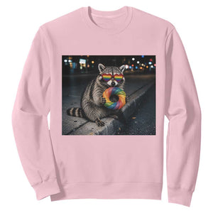 Raccoon Eating Baguette Graphic Sweatshirt Humorous Gay Pride Gift TS12 Light Pink Print Your Wear