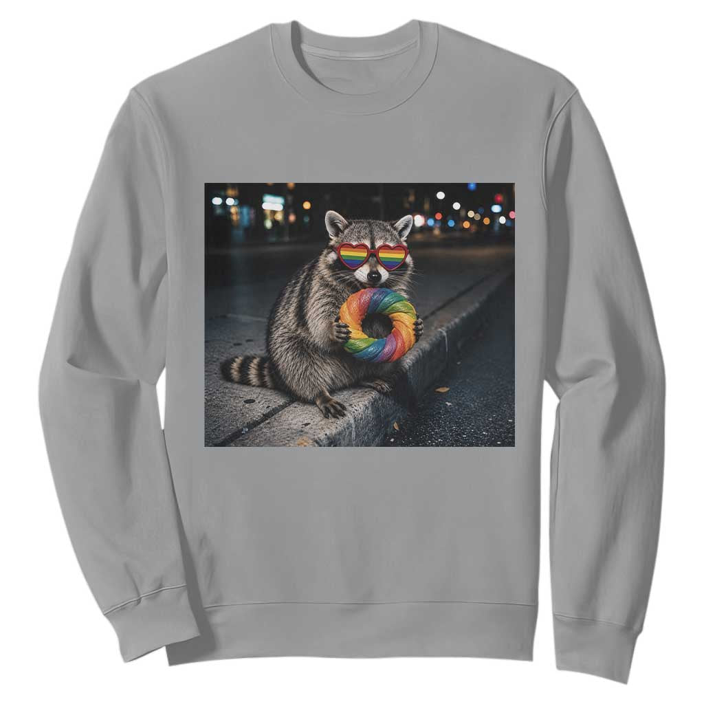 Raccoon Eating Baguette Graphic Sweatshirt Humorous Gay Pride Gift TS12 Sport Gray Print Your Wear