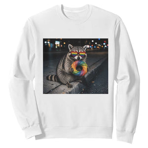 Raccoon Eating Baguette Graphic Sweatshirt Humorous Gay Pride Gift TS12 White Print Your Wear