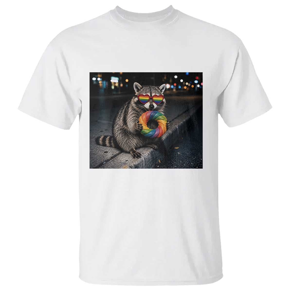 Raccoon Eating Baguette Graphic T Shirt Humorous Gay Pride Gift TS12 White Print Your Wear