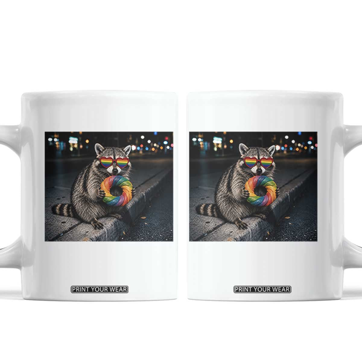 Raccoon Eating Baguette Graphic Coffee Mug Humorous Gay Pride Gift TS12 White Print Your Wear
