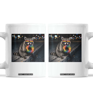 Raccoon Eating Baguette Graphic Coffee Mug Humorous Gay Pride Gift TS12 White Print Your Wear