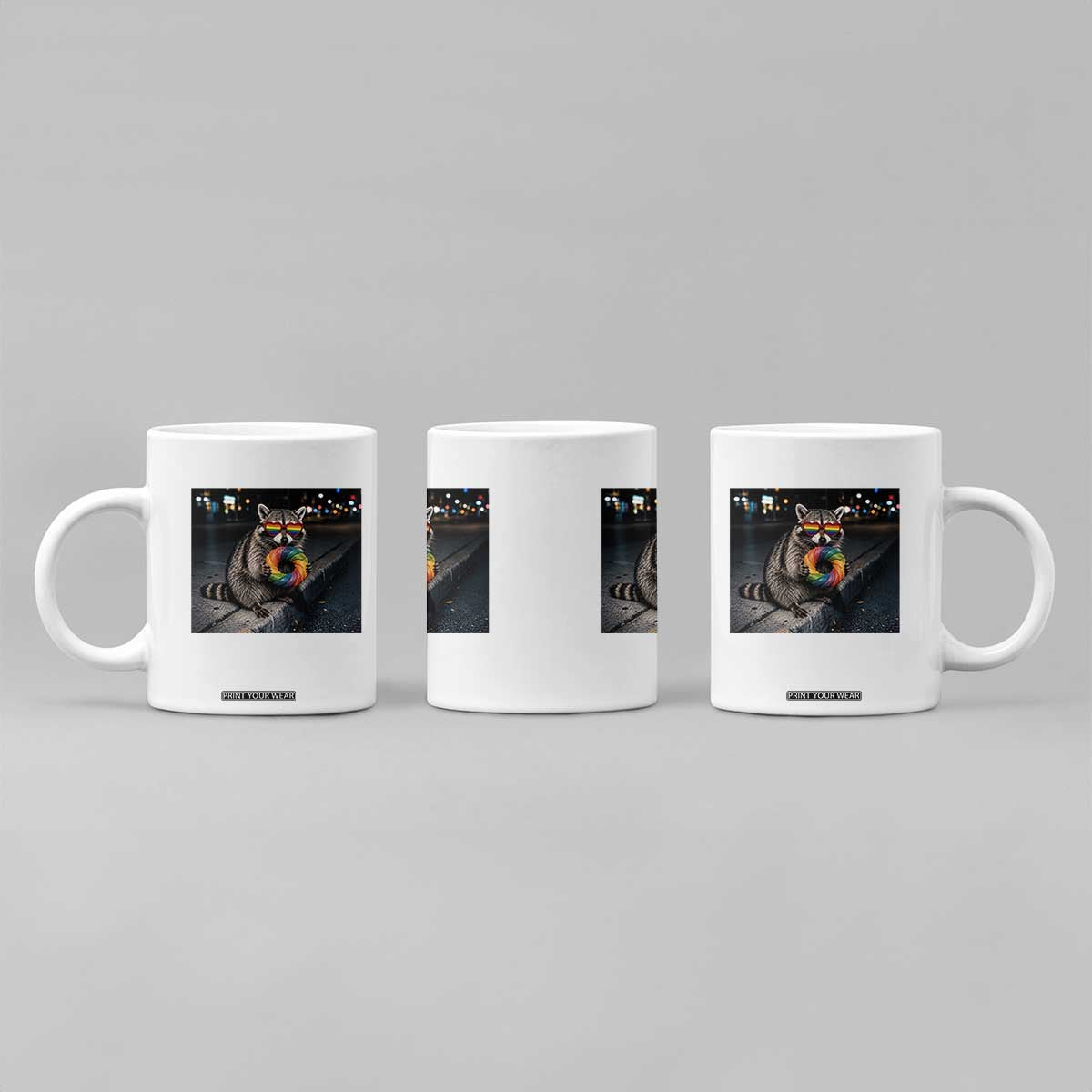 Raccoon Eating Baguette Graphic Coffee Mug Humorous Gay Pride Gift TS12 Print Your Wear