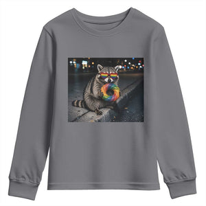 Raccoon Eating Baguette Graphic Youth Sweatshirt Humorous Gay Pride Gift TS12 Charcoal Print Your Wear