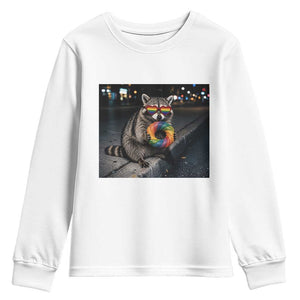 Raccoon Eating Baguette Graphic Youth Sweatshirt Humorous Gay Pride Gift TS12 White Print Your Wear