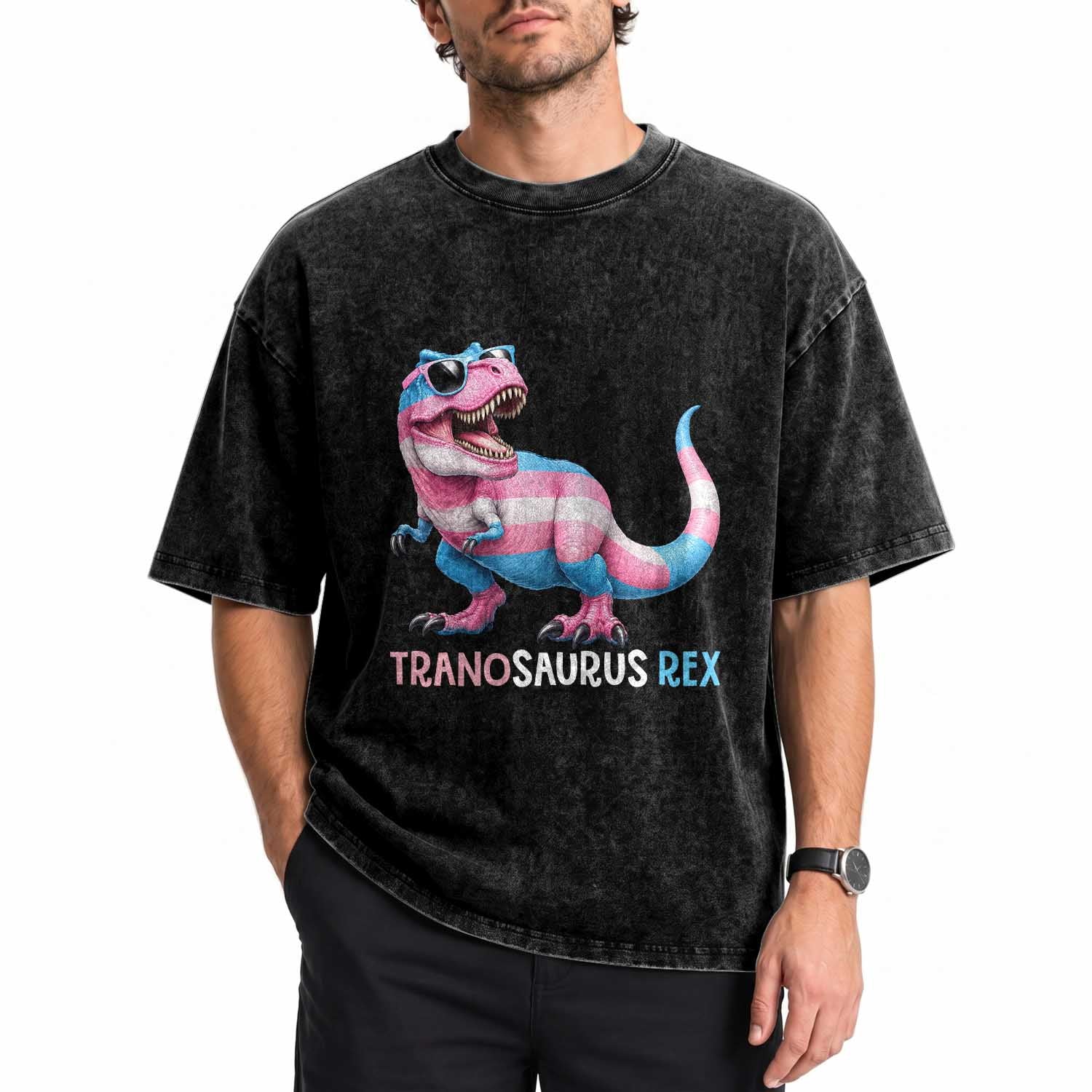 Transaurus Rex Transgender Pride Washed Cotton T-Shirt Funny Dinosaur Lover