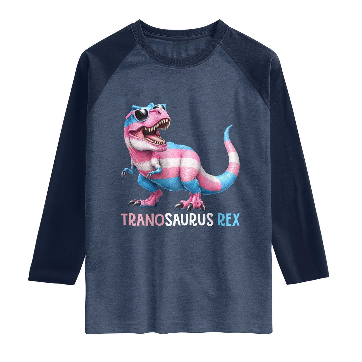 Transaurus Rex Transgender Pride Raglan Shirt Funny Dinosaur Lover TS12 Heather Denim Navy Print Your Wear