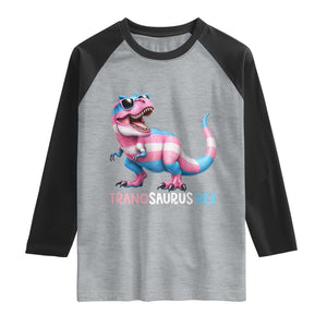 Transaurus Rex Transgender Pride Raglan Shirt Funny Dinosaur Lover TS12 Heather Gray Black Print Your Wear