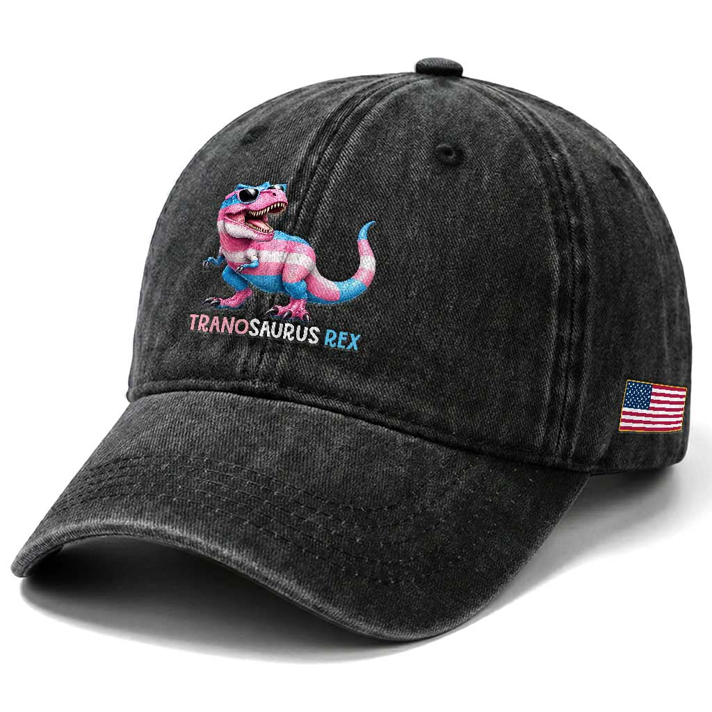 Transaurus Rex Transgender Pride Washed Cotton Baseball Cap Funny Dinosaur Lover TS12 Print Your Wear