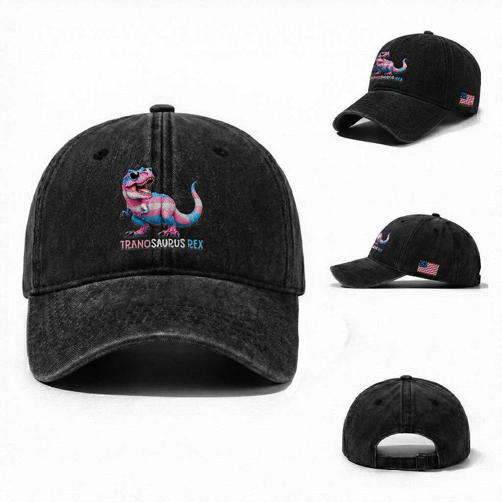 Transaurus Rex Transgender Pride Washed Cotton Baseball Cap Funny Dinosaur Lover TS12 Washed Cap Universal Fit Black Print Your Wear
