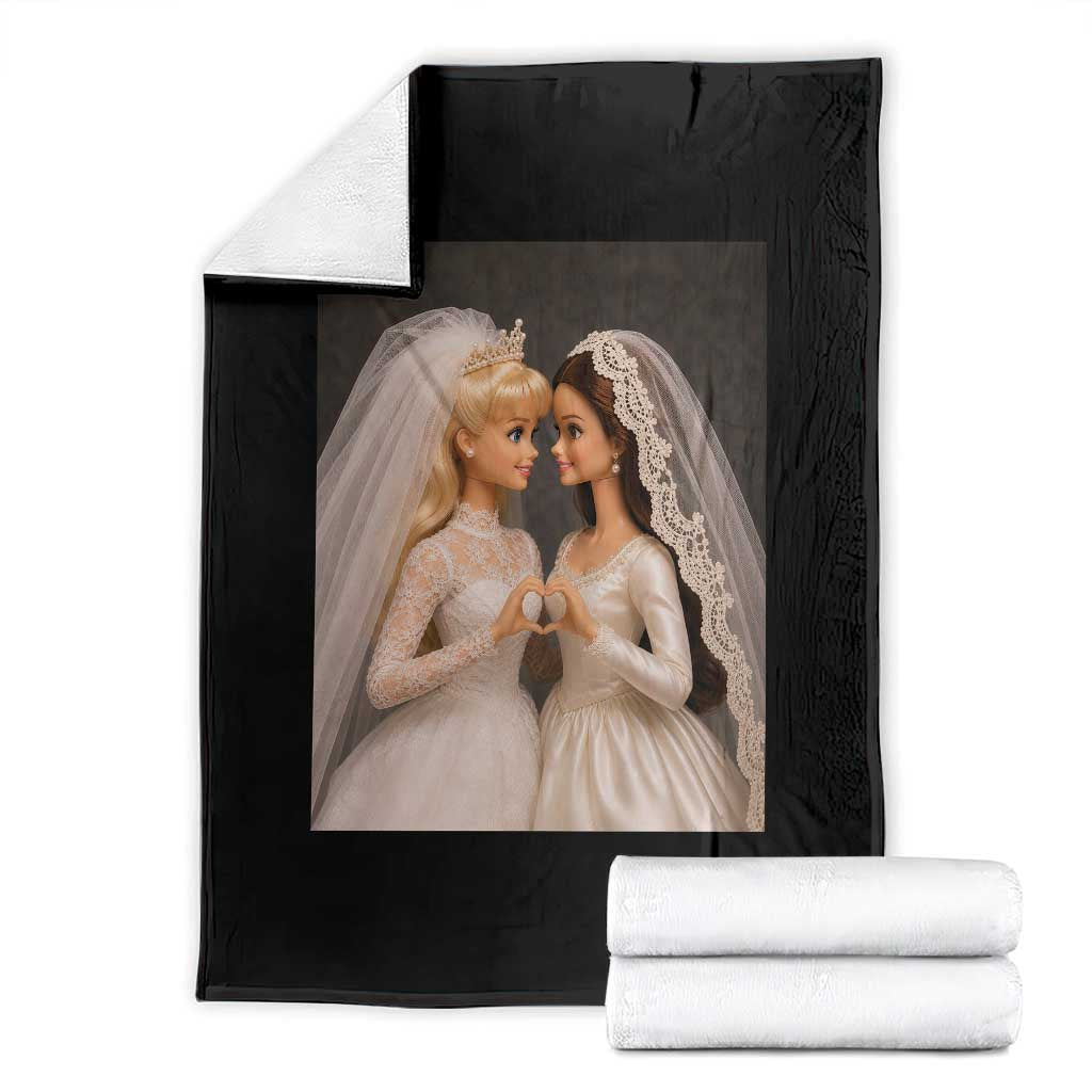 Funny Lesbian Doll Wedding Engagement Throw Blanket LGBTQ Pride Gift TS12 Black Print Your Wear