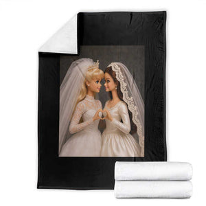 Funny Lesbian Doll Wedding Engagement Throw Blanket LGBTQ Pride Gift TS12 Black Print Your Wear