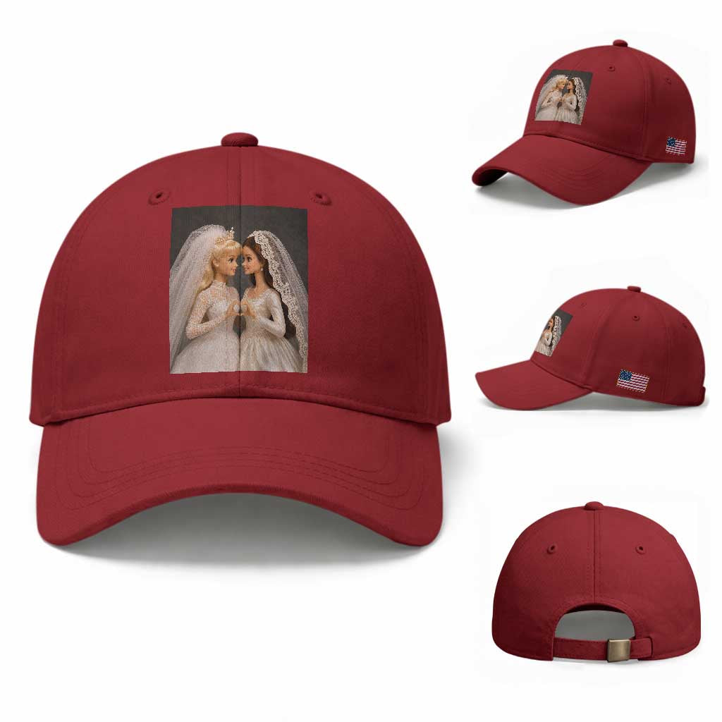 Funny Lesbian Doll Wedding Engagement Baseball Cap LGBTQ Pride Gift TS12 Baseball Cap Universal Fit Cherry Red Print Your Wear