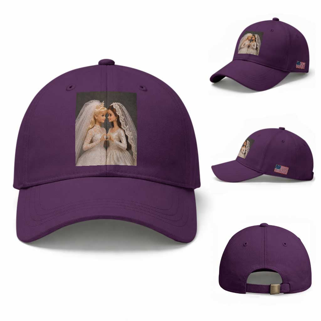 Funny Lesbian Doll Wedding Engagement Baseball Cap LGBTQ Pride Gift TS12 Baseball Cap Universal Fit Purple Print Your Wear