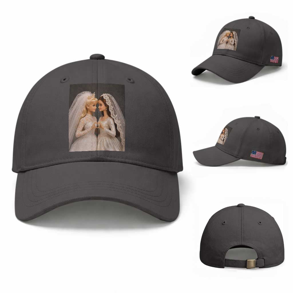 Funny Lesbian Doll Wedding Engagement Baseball Cap LGBTQ Pride Gift TS12 Baseball Cap Universal Fit Dark Gray Print Your Wear