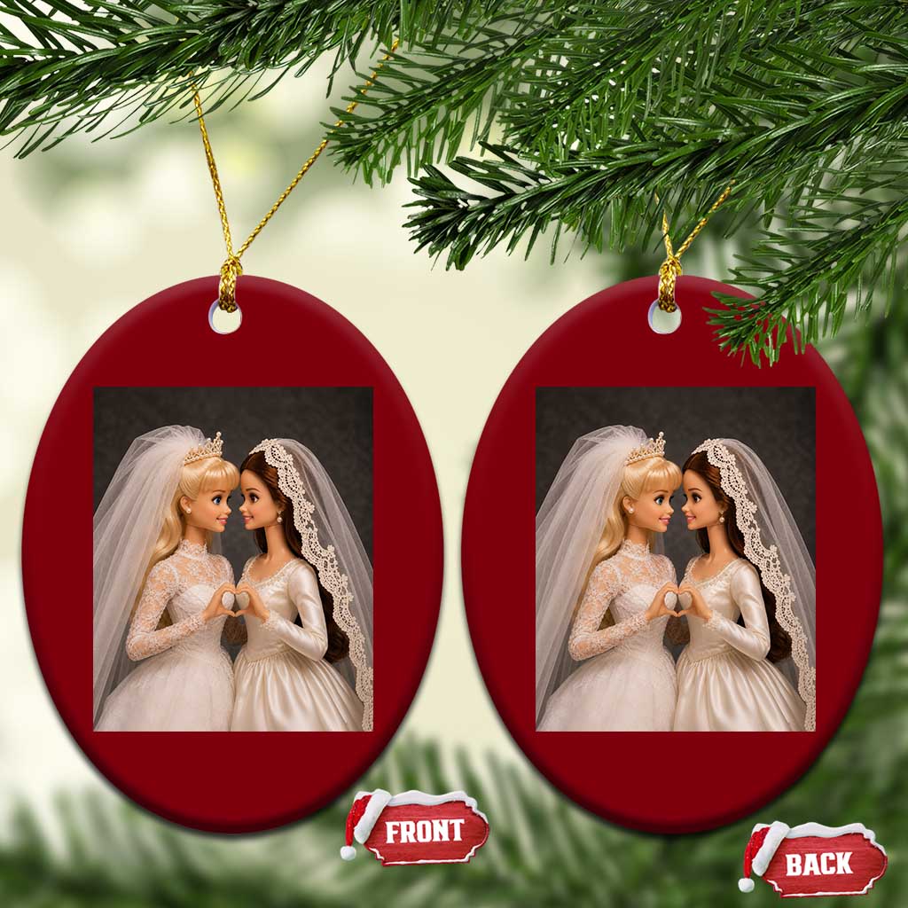 Funny Lesbian Doll Wedding Engagement Ceramic Ornament LGBTQ Pride Gift TS12 Print Your Wear