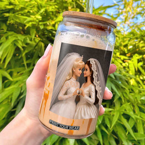 Funny Lesbian Doll Wedding Engagement Glass Can LGBTQ Pride Gift TS12 Black Print Your Wear
