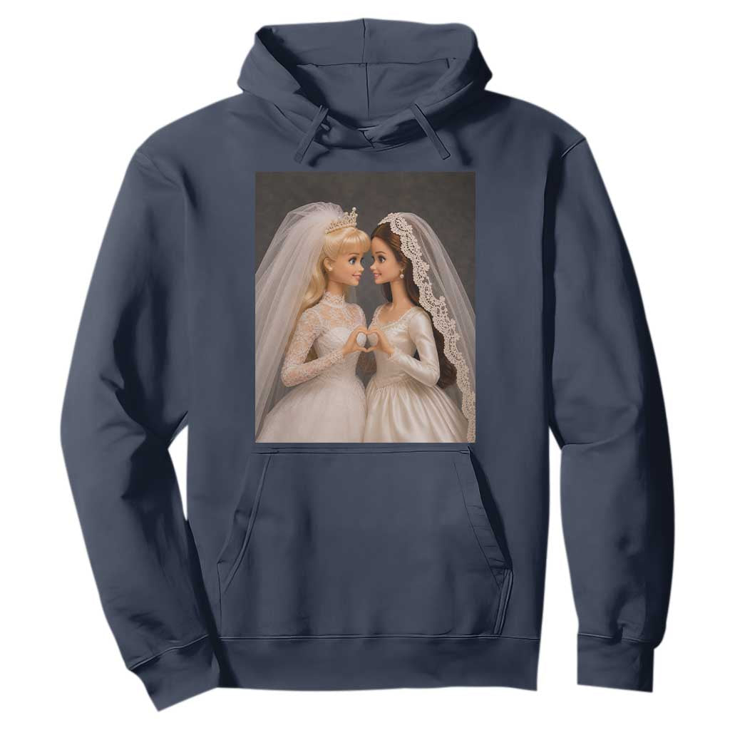 Funny Lesbian Doll Wedding Engagement Hoodie LGBTQ Pride Gift TS12 Navy Print Your Wear