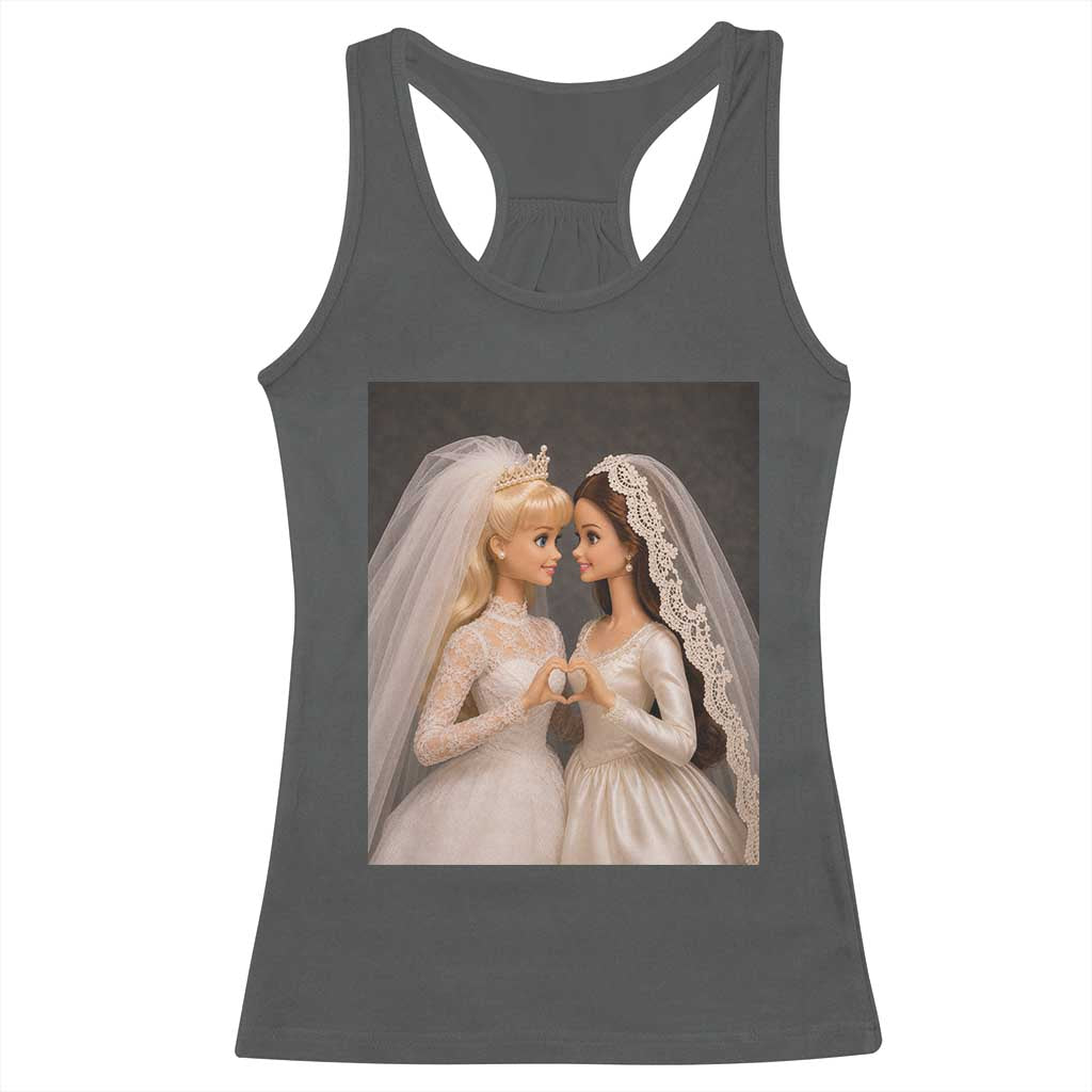 Funny Lesbian Doll Wedding Engagement Racerback Tank Top LGBTQ Pride Gift TS12 Dark Heather Print Your Wear
